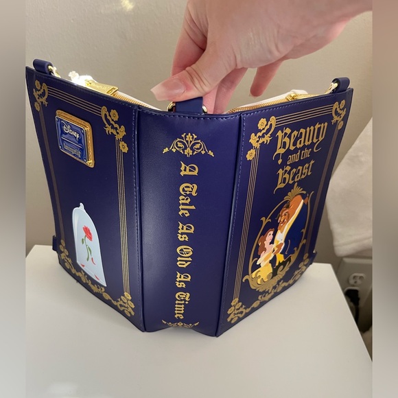 NWT Loungefly Purple and Gold Beauty and the Beast Backpack/Crossbody - Picture 7 of 8